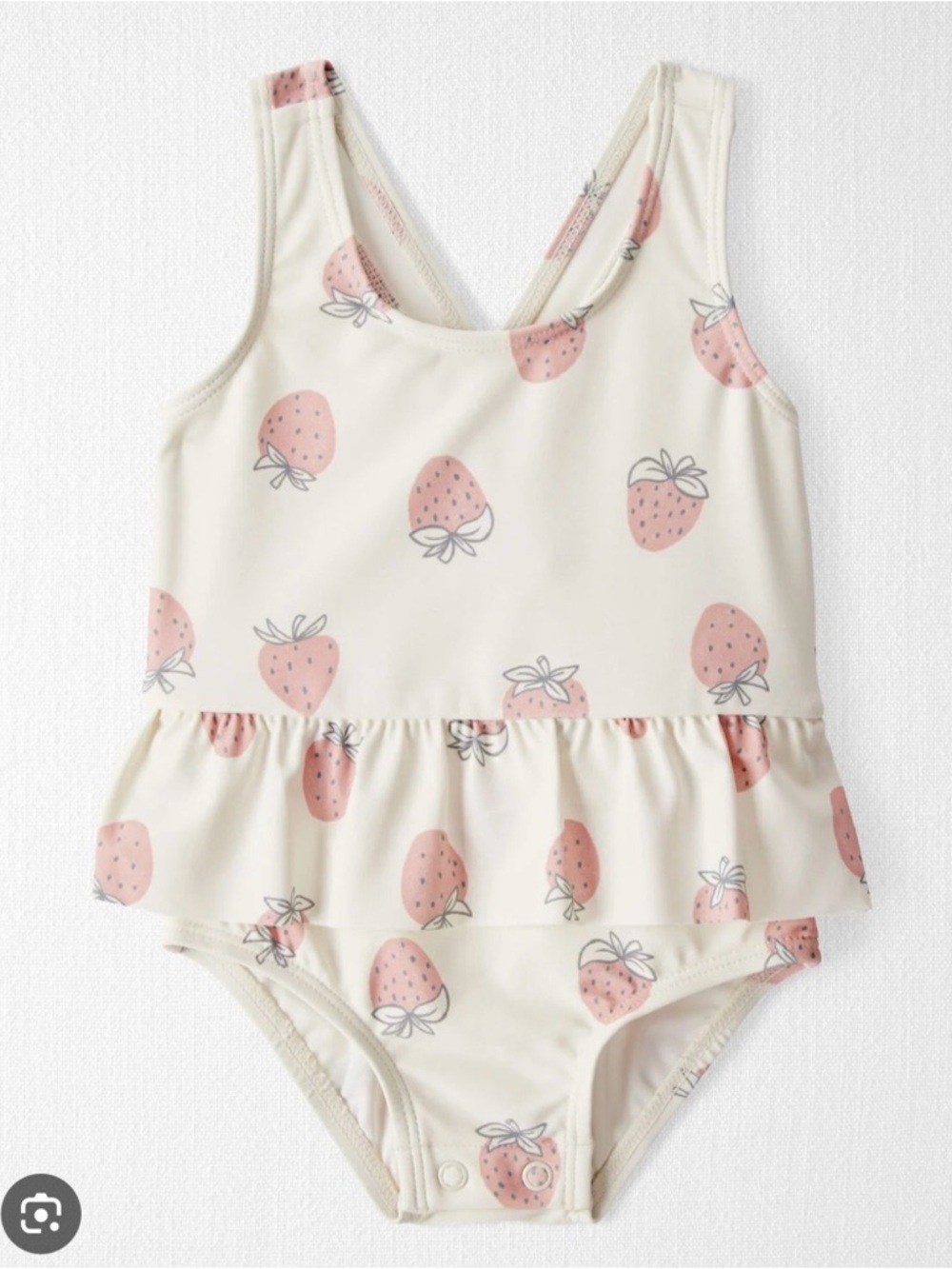 Little Planet 4T Cream Strawberry Print Ruffle One-Piece Swimsuit